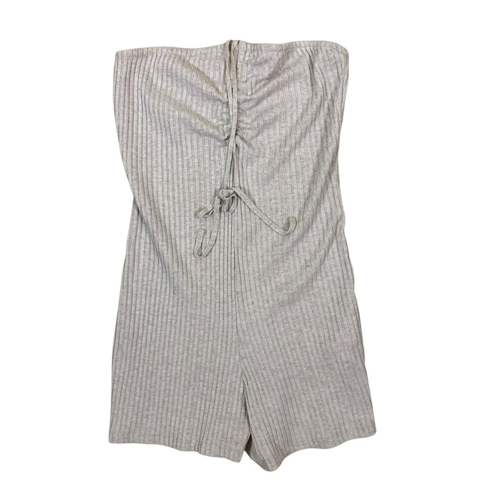 Zara Beige Ribbed Strapless‎ Romper Lounge Minimalist Drawstring L